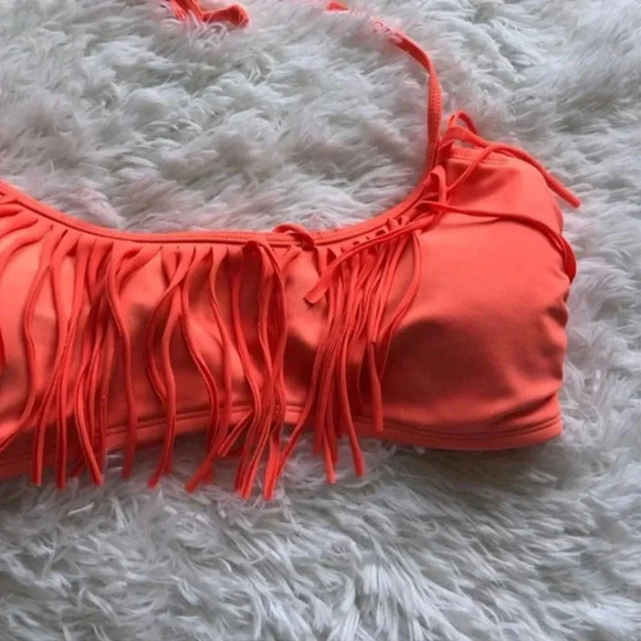 Neon Orange Bikini Top with Fringe | Fringe | Neon Bikini | Bright | Swim - Picture 12 of 14